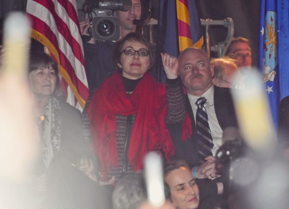 On a cool night in the desert Gabby Giffords came home one year after her shooting.