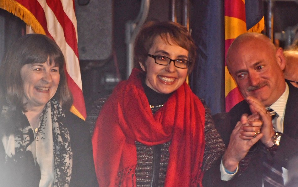 The Congress women was escorted by her husband Mark Kelly, and her rabbi.