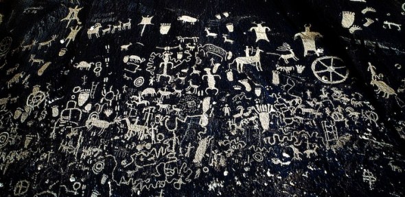 NEWSPAPER ROCK in south central Utah reflects the world view of the pre-Puebloan People