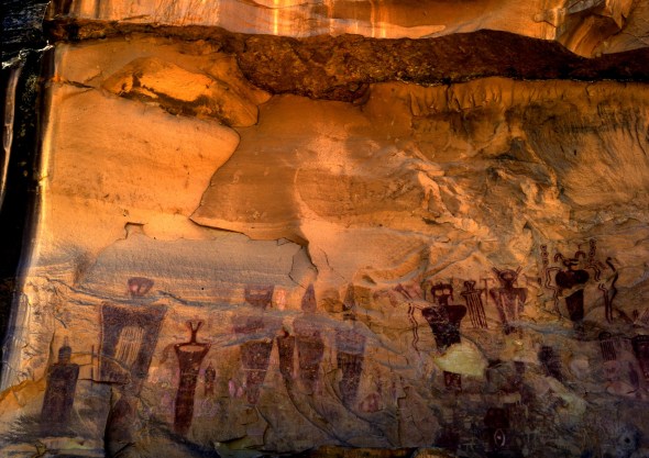 Mid-Utah Fremont Culture drew this panel in Sego Canyon east of the Barrier Canyon Style display in Horseshoe Canyon, which was drawn by the Anasazi ancestors of the Basket-Maker Culture 