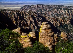 Massi Point in the Chiricahua National Monument over looks the Sulpher Springs Valley.