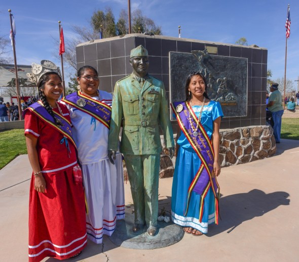 Tohono Oodham Royalty Malaya Antone, 21, left and her court