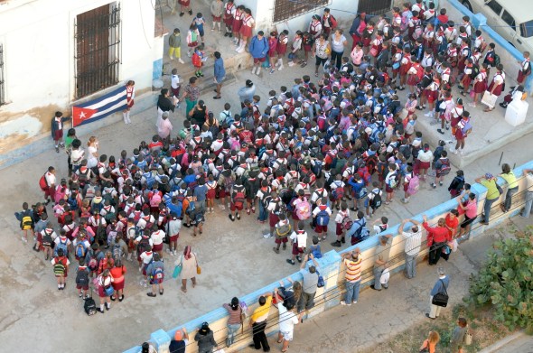 ROOF TOP VIEW OF CUBA ELEMENTARY PRESCHOOL MORNING CEREMONIES