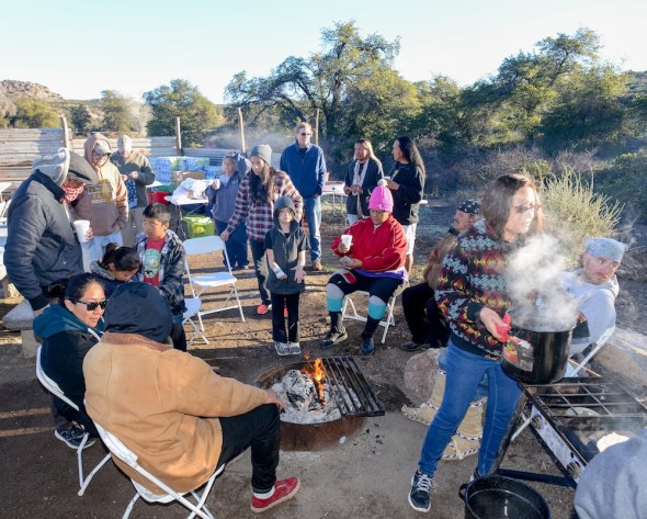 Hot coffee coming off the stove for chilled campers