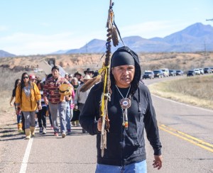 Wendsler Nosie Sr. leads his people on the march to Oak Flat.