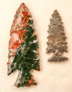 Flintknapper Allan Denoyear made these two points at the field school for his orientation discussion.