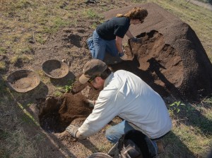 Allan Denoyer mixes adobe mud for the walls of this 1300 era Pueblo.
